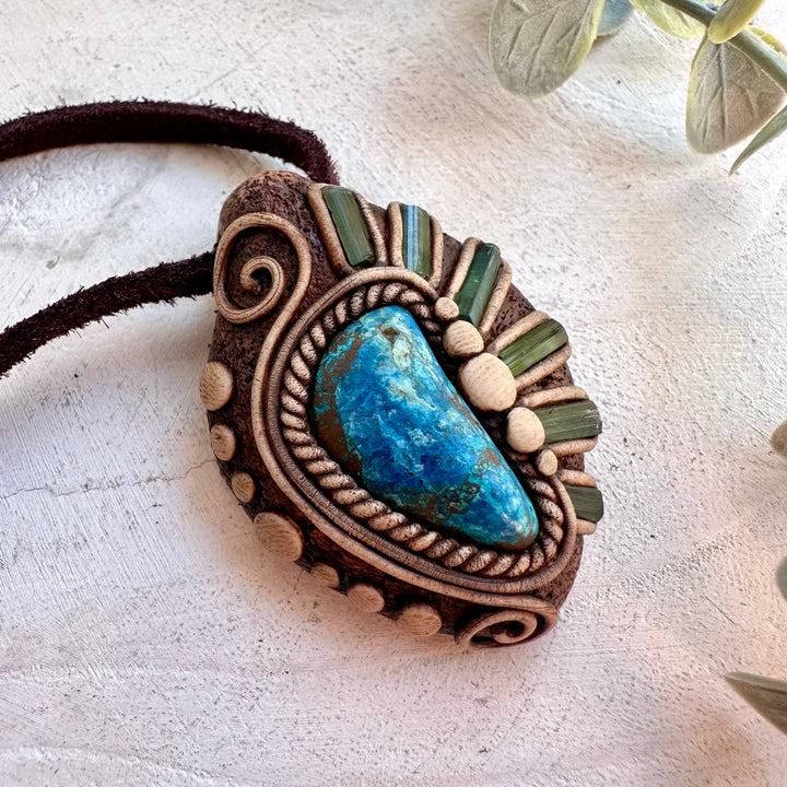 Metaphysical necklace with natural blue and green gemstones