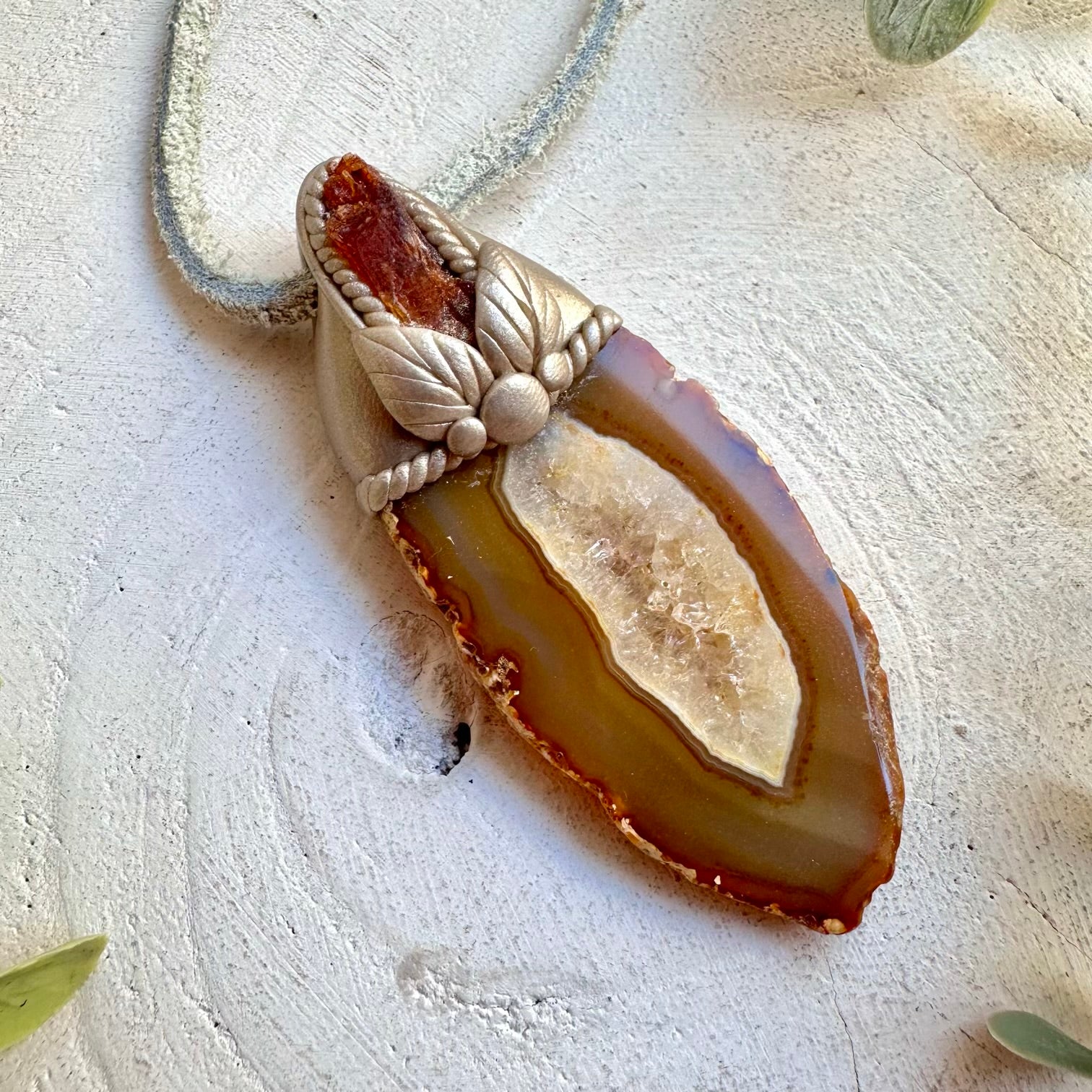 Raw gemstone necklace orange kyanite healing crystal jewelry