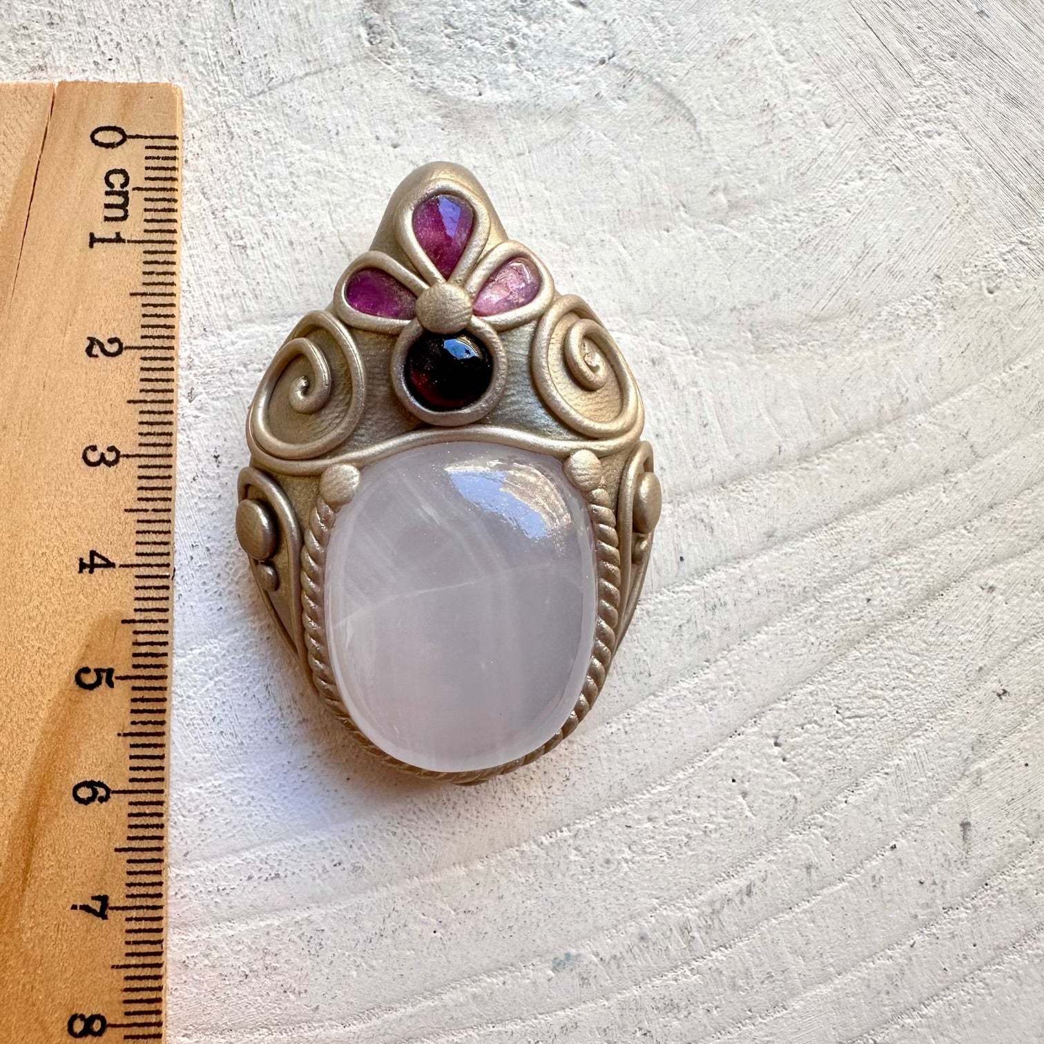 Raw gemstone necklace mango calcite rhodolite garnet healing crystal jewelry