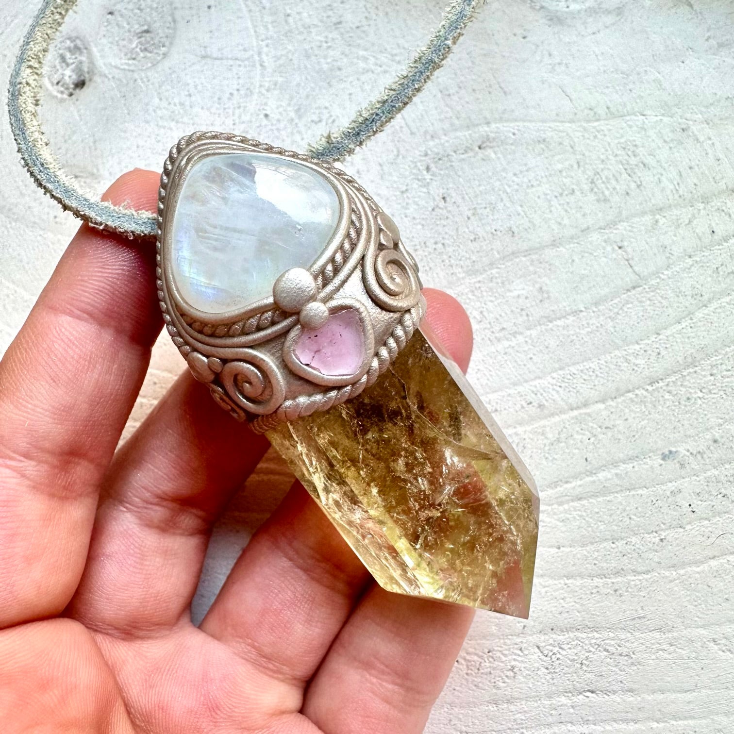 One of a kind crystal wand pendant handmade