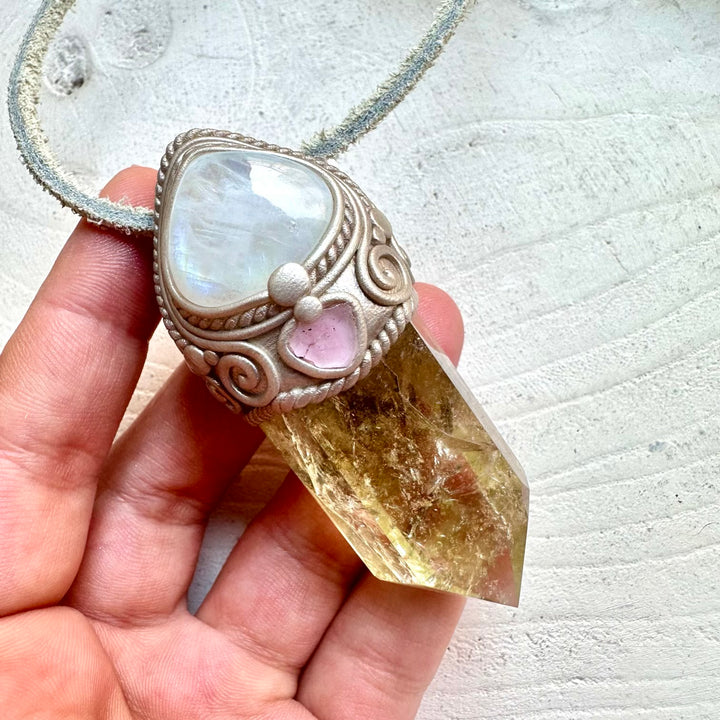 One of a kind crystal wand pendant handmade