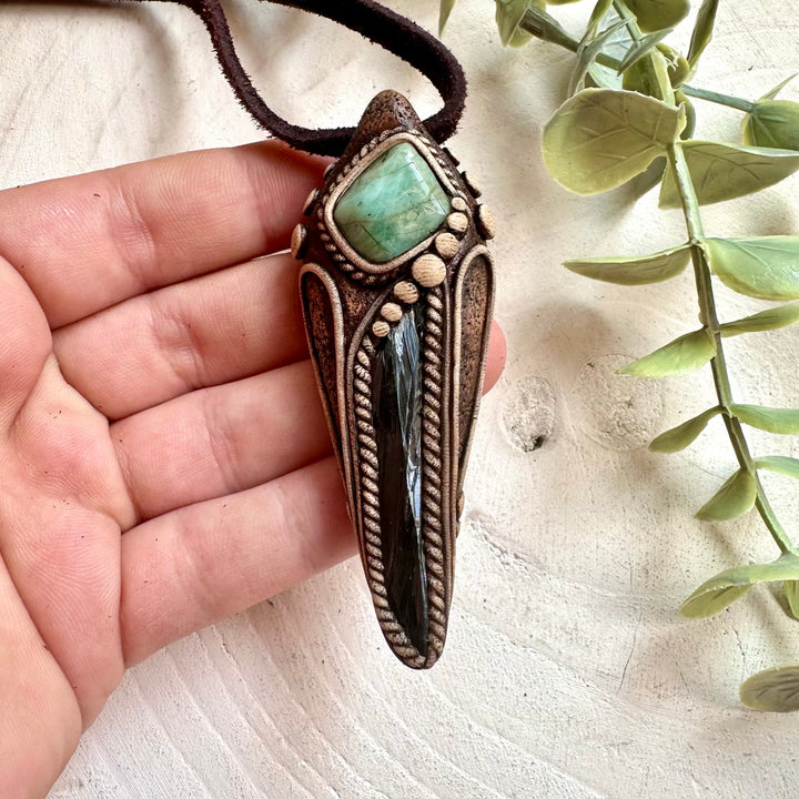Natural Vivianite and Emerald crystal necklace for meditation, mindfulness and everyday wear
