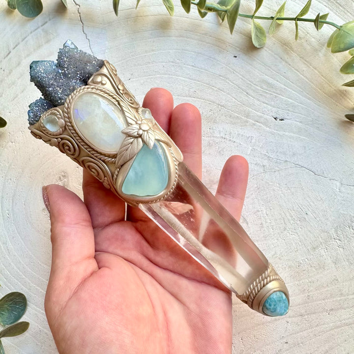 Handmade manifestation wand with ocean gemstones and high vibration crystals