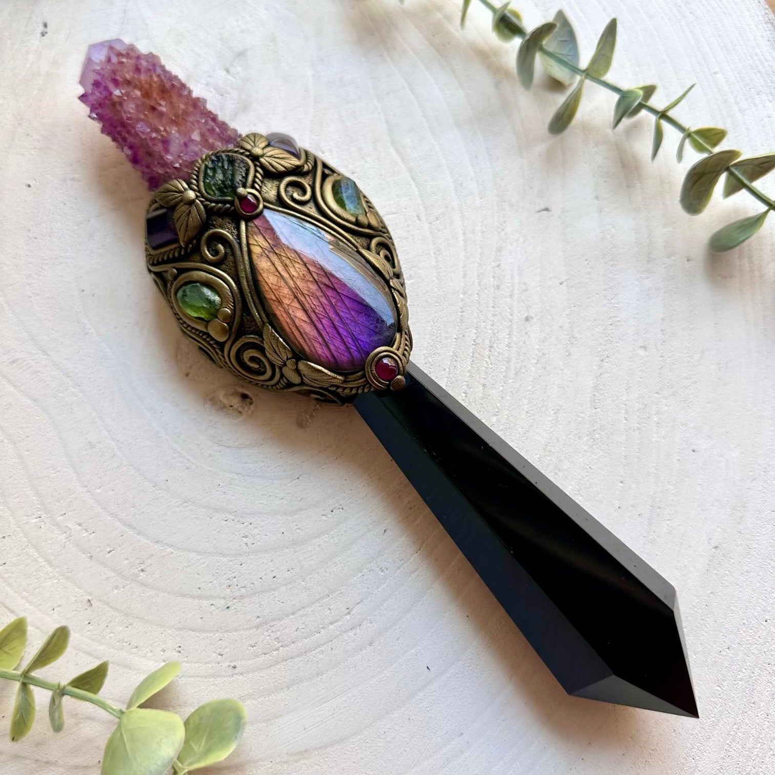 Natural gemstone wand designed for manifestation, crystal healing, witchcraft and spiritual practice.