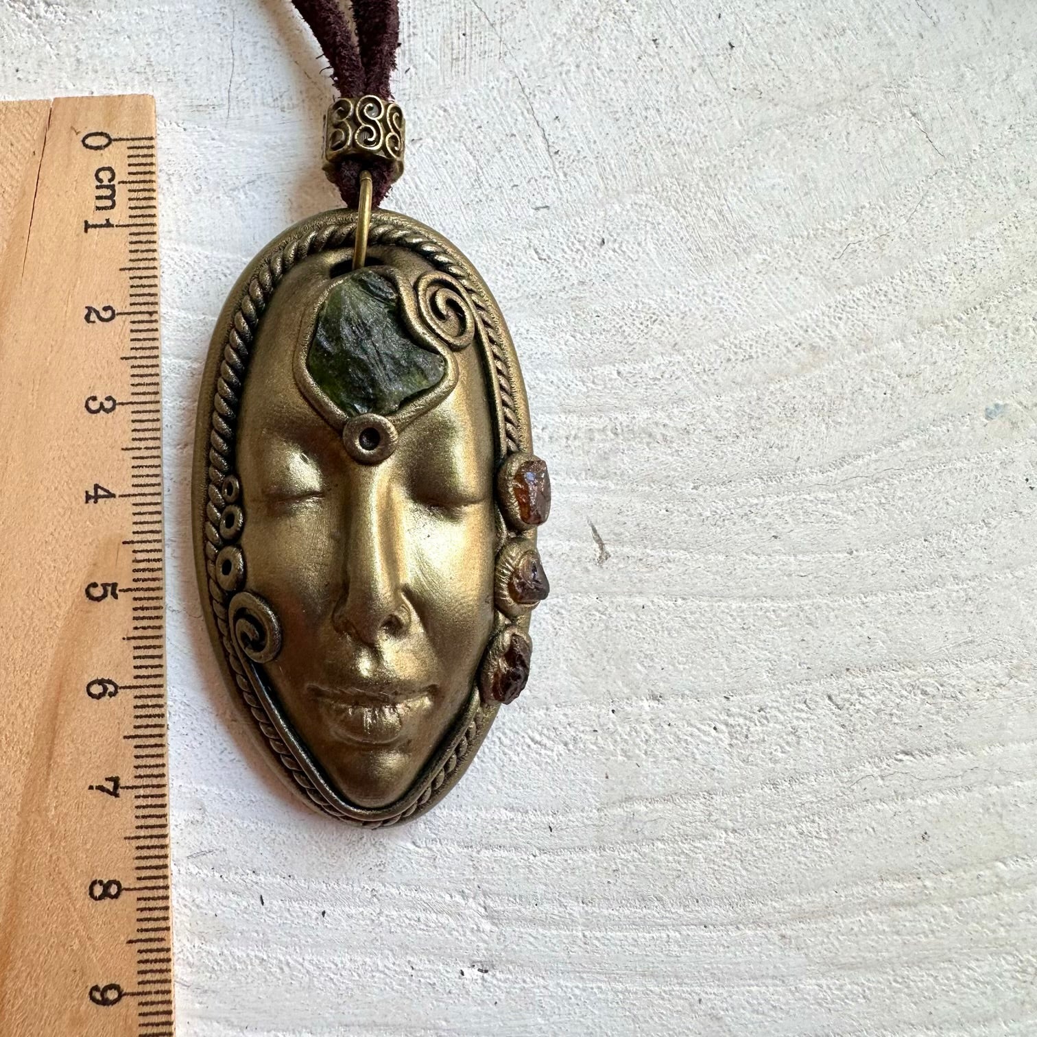 Handmade Goddess necklace featuring natural Moldavite and Hessonite Garnet gemstones.