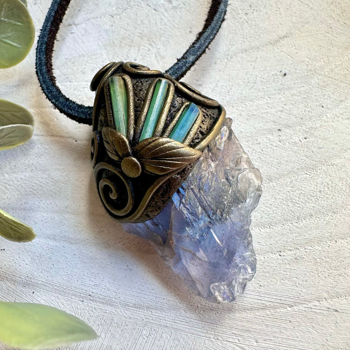 Energy crystal necklace with fluorite and tourmaline