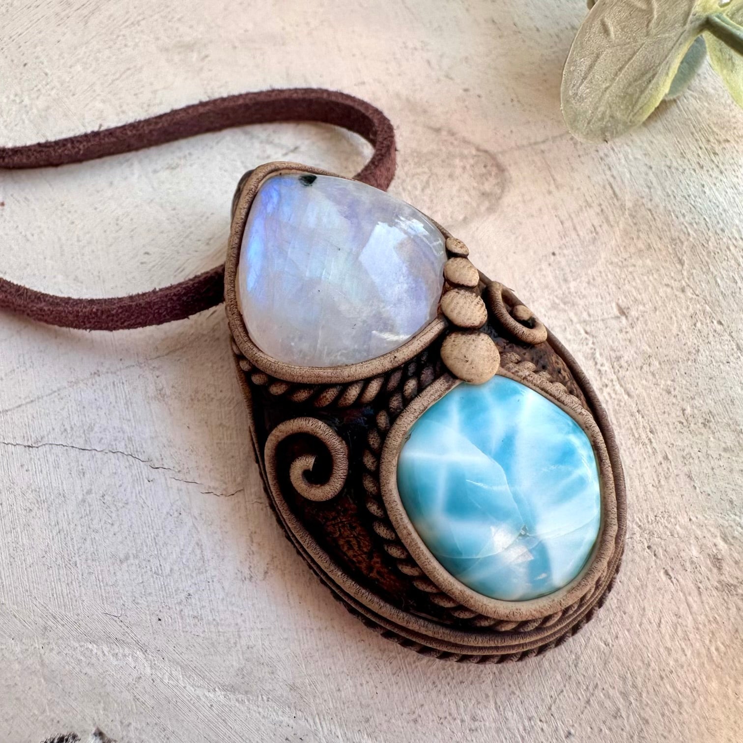 One of a kind crystal necklace with lunar and ocean energy