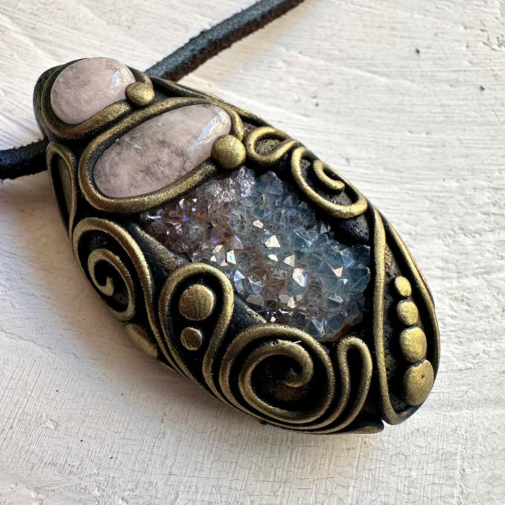 Aqua Aura Quartz Necklace with Morganite Stones – Handmade Jewelry for Energy Alignment