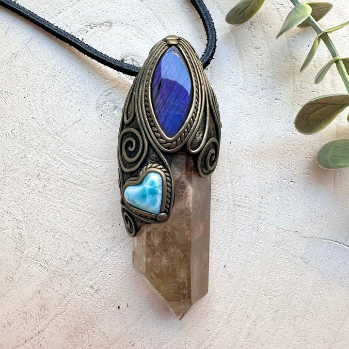 Handmade intuitive crystal necklace with larimar and labradorite