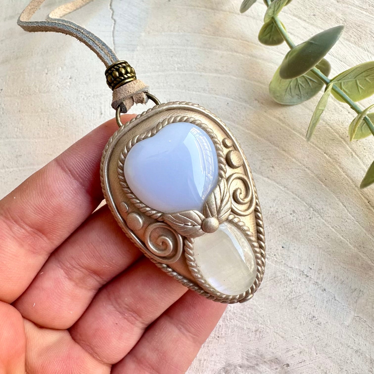 Metaphysical boho jewelry blue chalcedony moonstone necklace