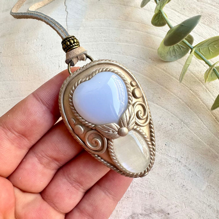 Metaphysical boho jewelry blue chalcedony moonstone necklace