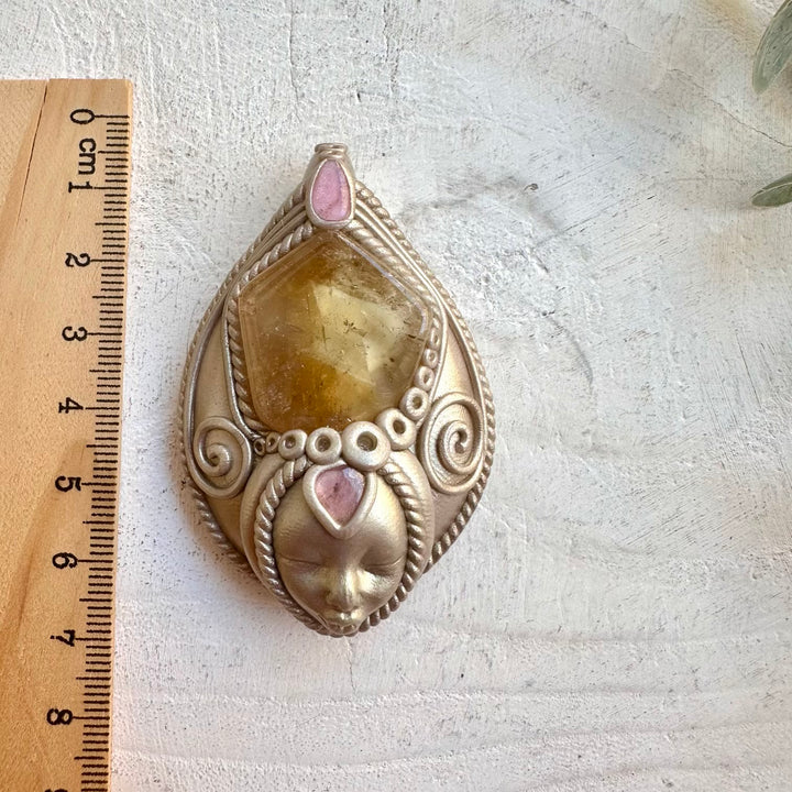 Metaphysical boho jewelry citrine and pink tourmaline necklace