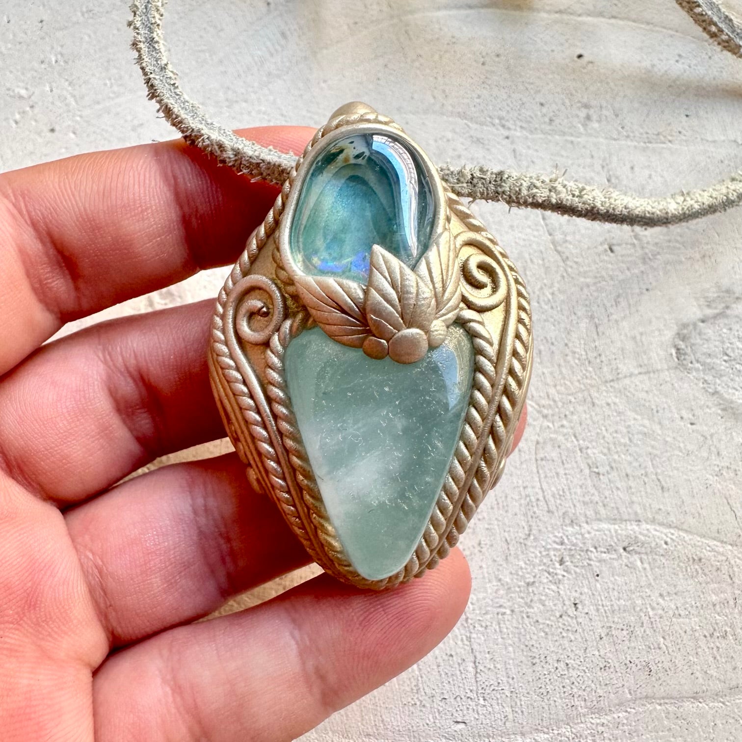 Statement crystal necklace goddess jewelry with iridescent blue ocean energy
