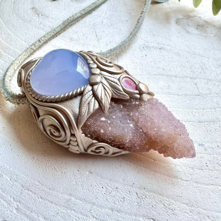 Spiritual crystal wand necklace boho talisman for harmony and emotional healing