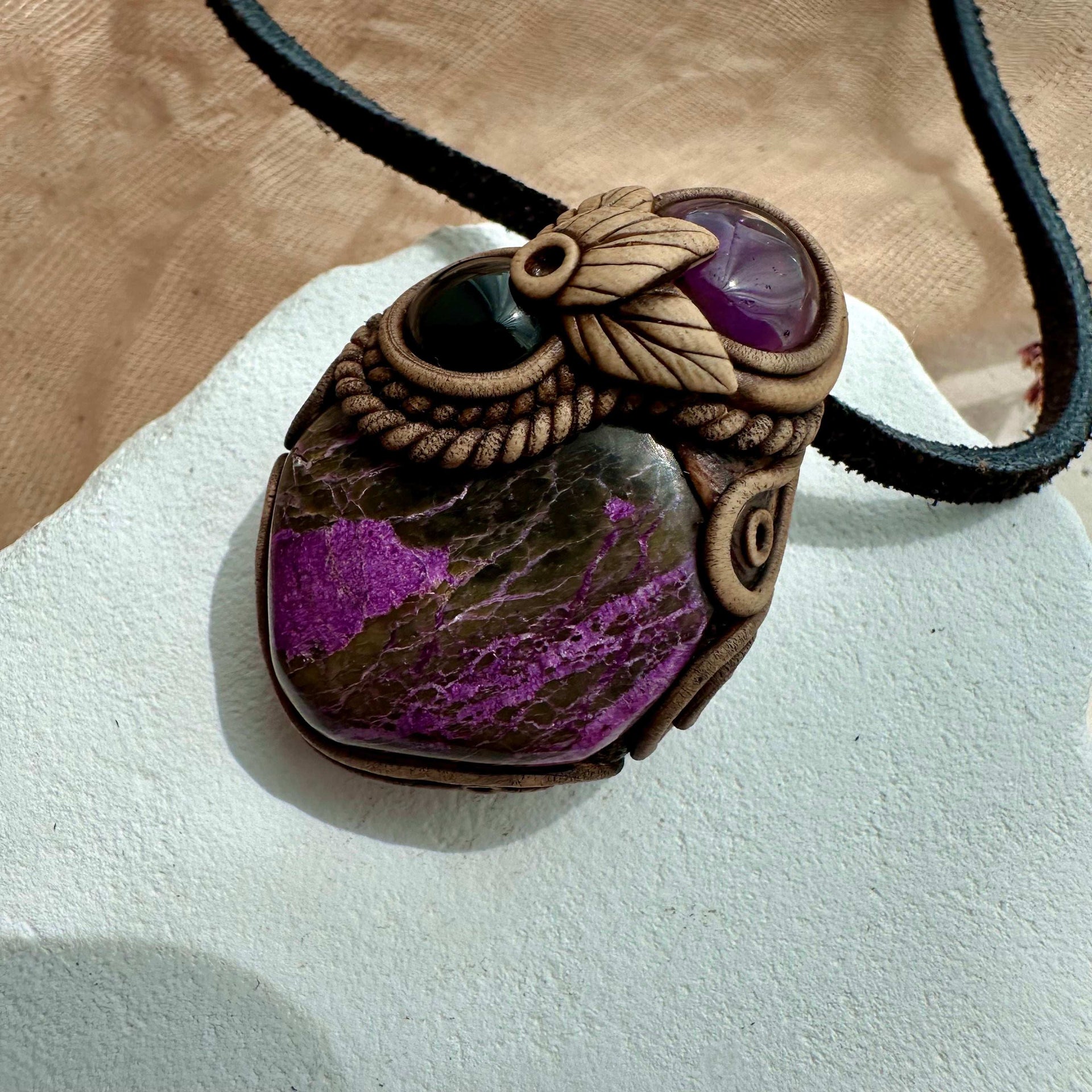 Stichtite Amethyst and Onyx Necklace - FairyGardenGlow