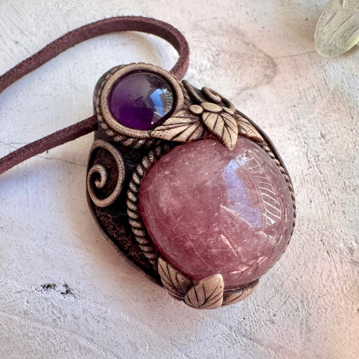 Healing crystal jewelry featuring Strawberry Quartz and Amethyst