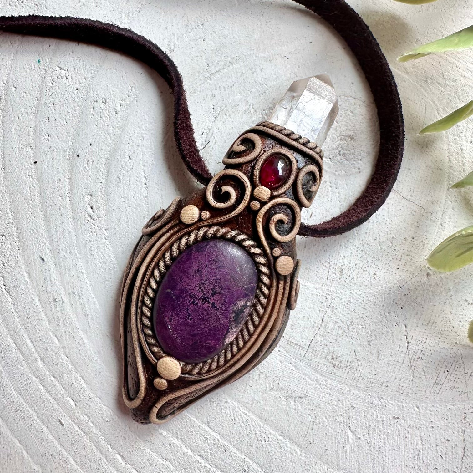 Artisan handcrafted crystal jewelry with natural purple Sugilite and heart healing gemstones