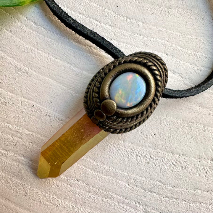 Spiritual jewelry with Sunset Aura Quartz and Australian Opal
