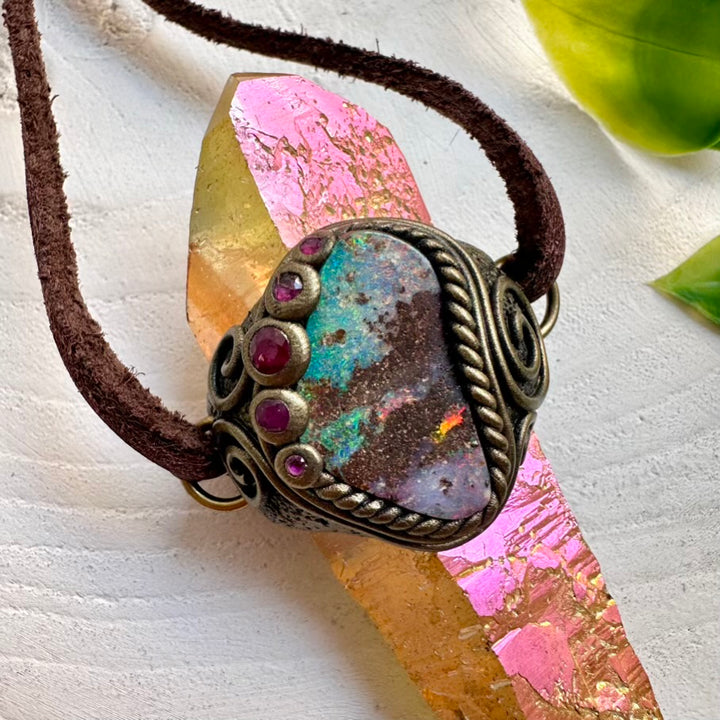 Healing crystal wand pendant with double terminated Sunset Aura Quartz