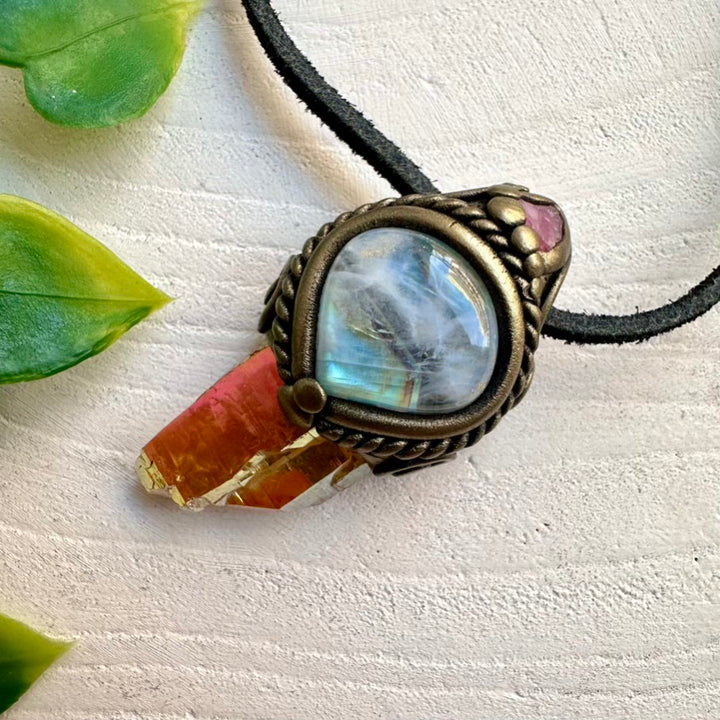 Spiritual jewelry with Sunset Aura Quartz and Rainbow Moonstone