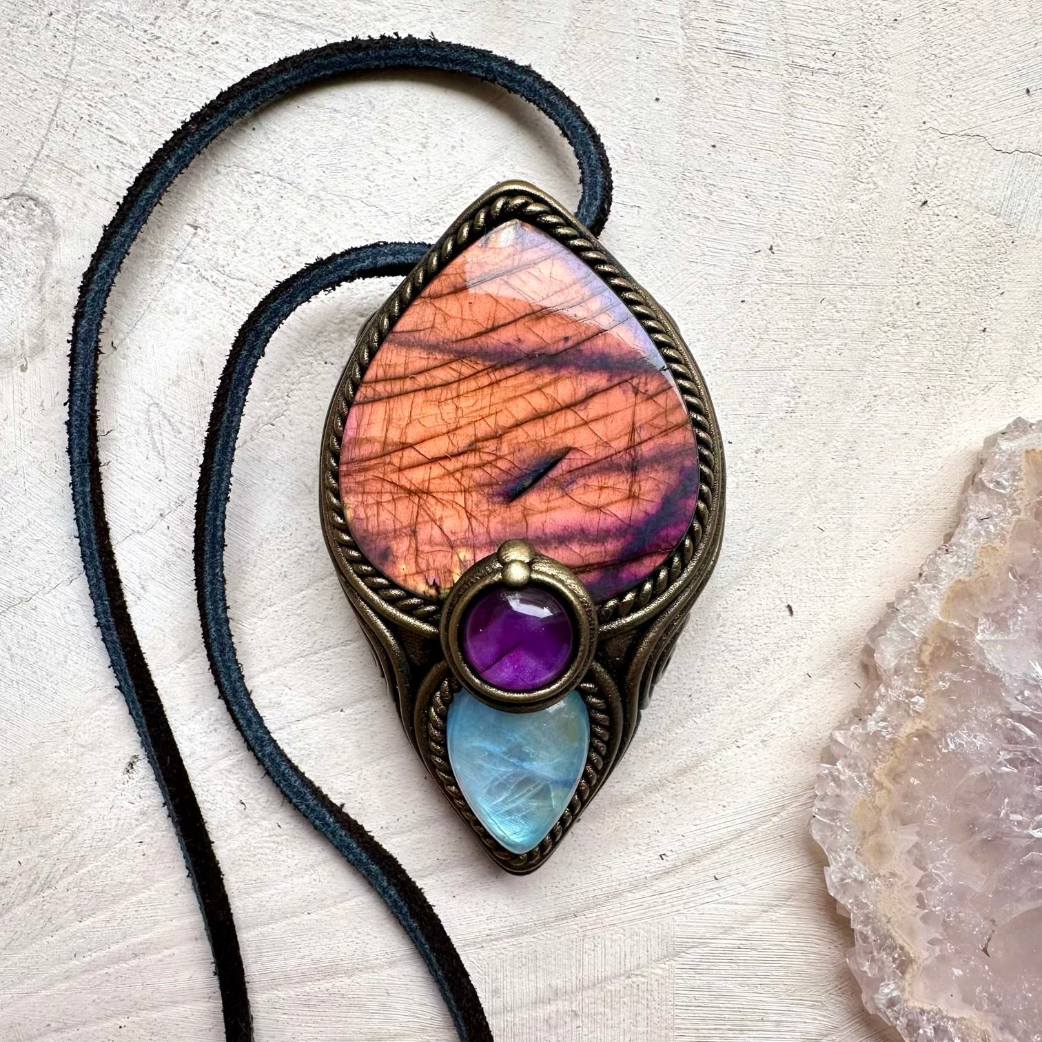 Handmade necklace with sunset labradorite and moonstone