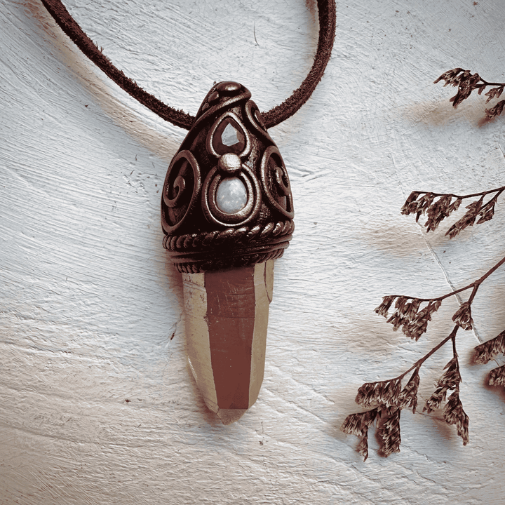 Sunset Aura Quartz Australian Opal and Ruby Necklace - FairyGardenGlow