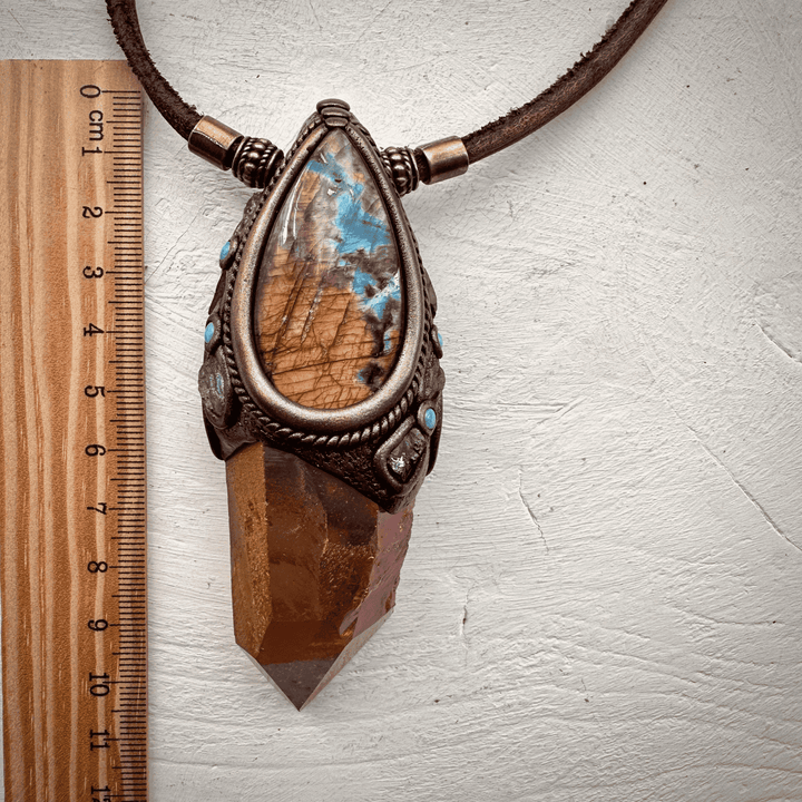 Sunset Aura Quartz Labradorite Red Garnet and Tanzanite Wand / Necklace - FairyGardenGlow