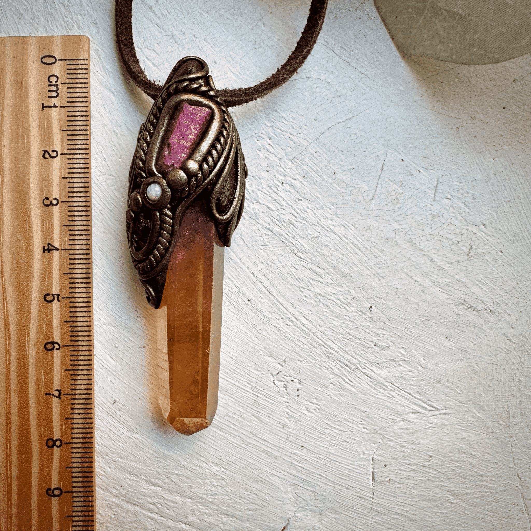 Sunset Aura Quartz Raw Ruby Rhodolite Garnet and Australian Opal Pendant Necklace - FairyGardenGlow