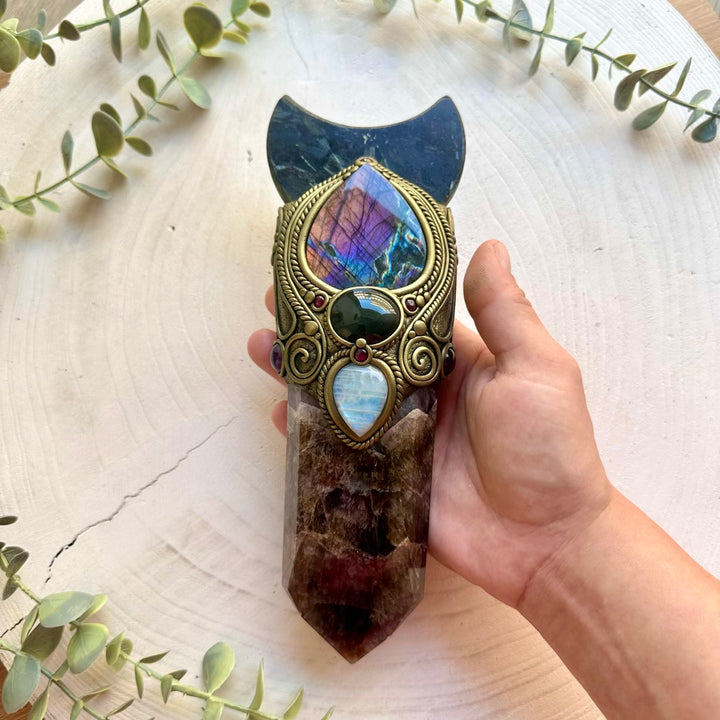 Natural gemstone wand designed for meditation, rituals, manifestation and energy work.