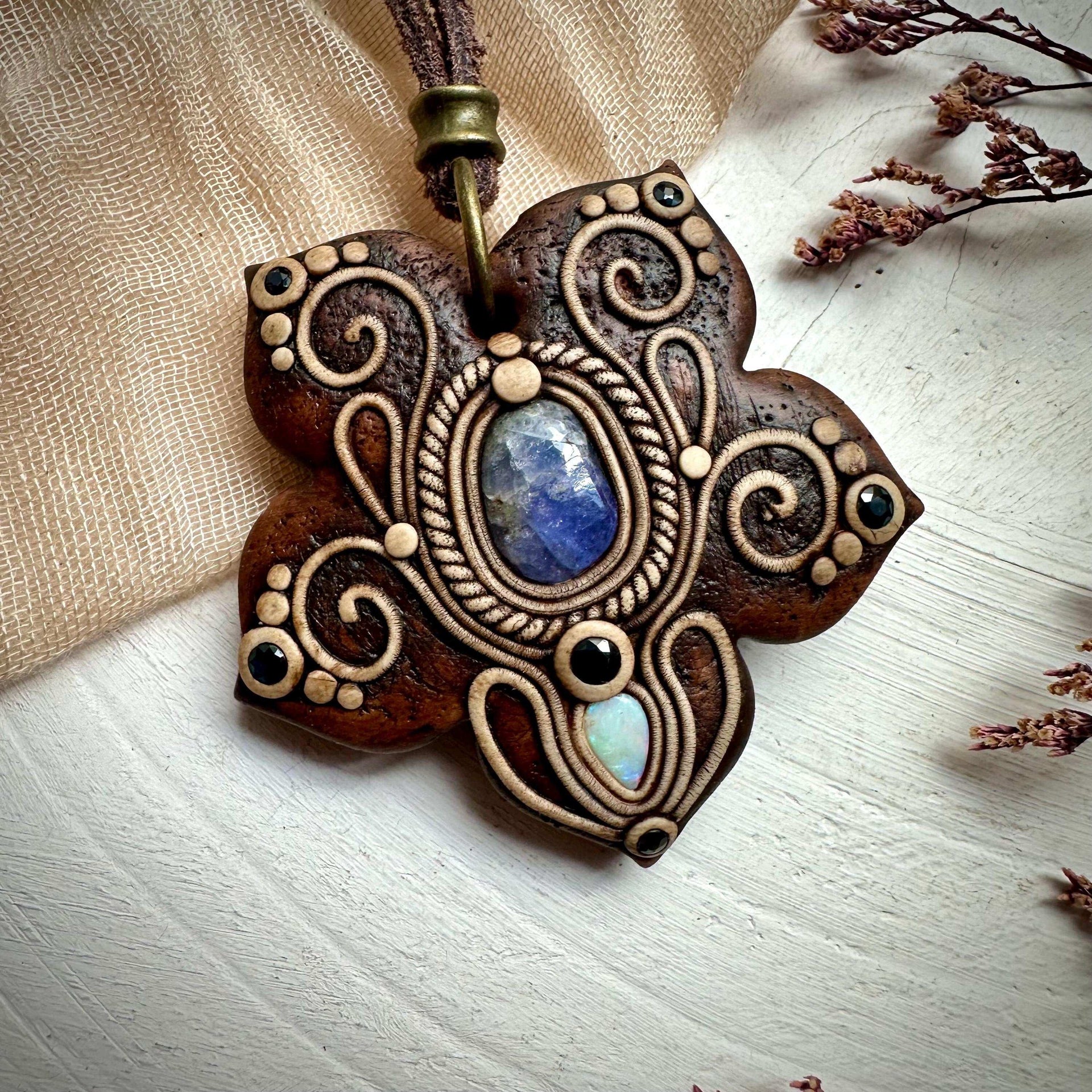 Tanzanite with Australian Opal and Blue Sapphire Necklace - FairyGardenGlow