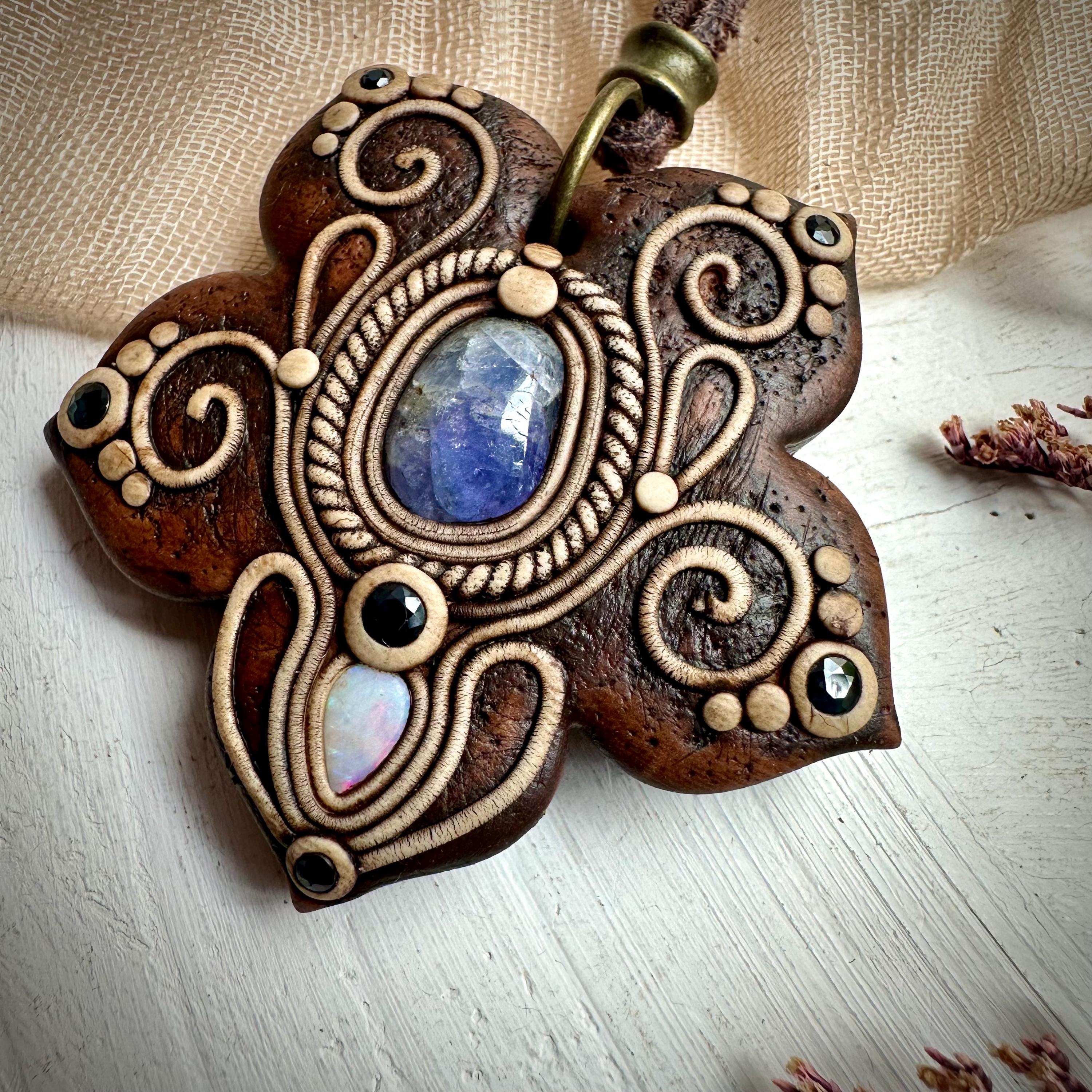 Tanzanite with Australian Opal and Blue Sapphire Necklace - FairyGardenGlow