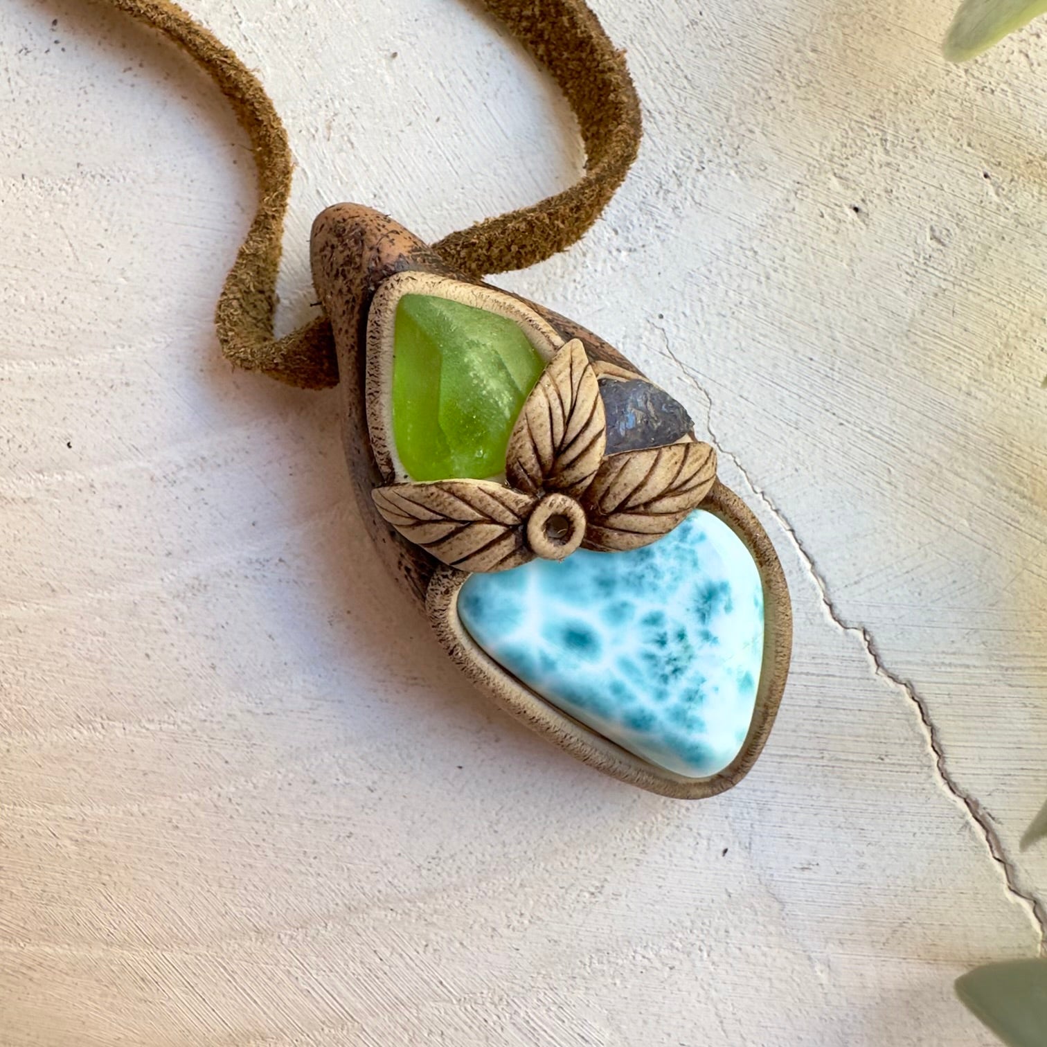 Handmade gemstone necklace with Larimar and Tanzanite stones