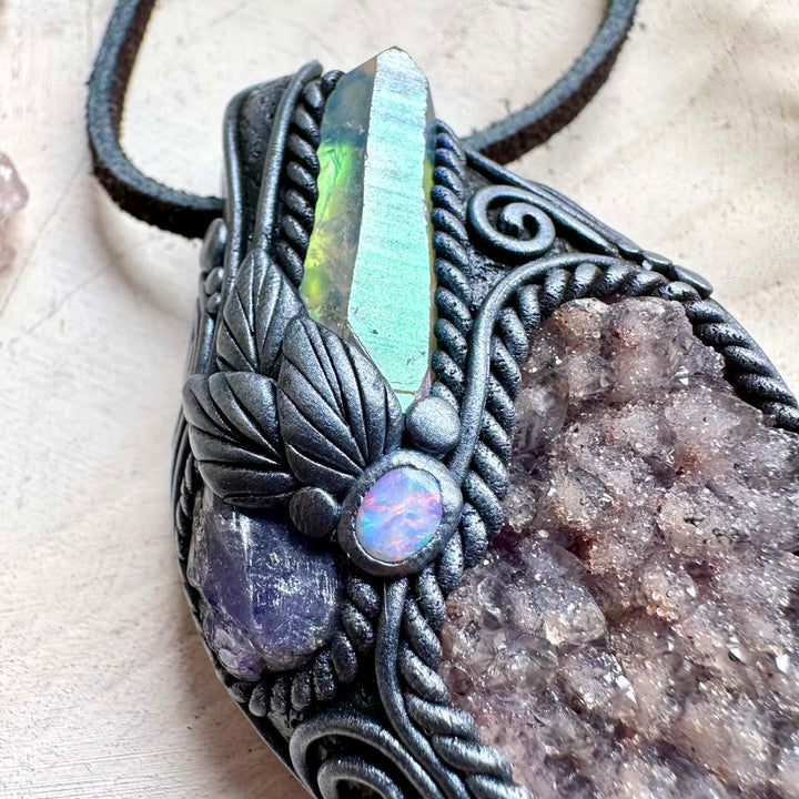 Spiritual jewelry combining aura quartz and amethyst