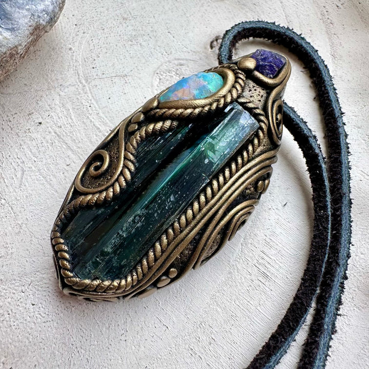 Spiritual jewelry combining vivianite opal and tanzanite