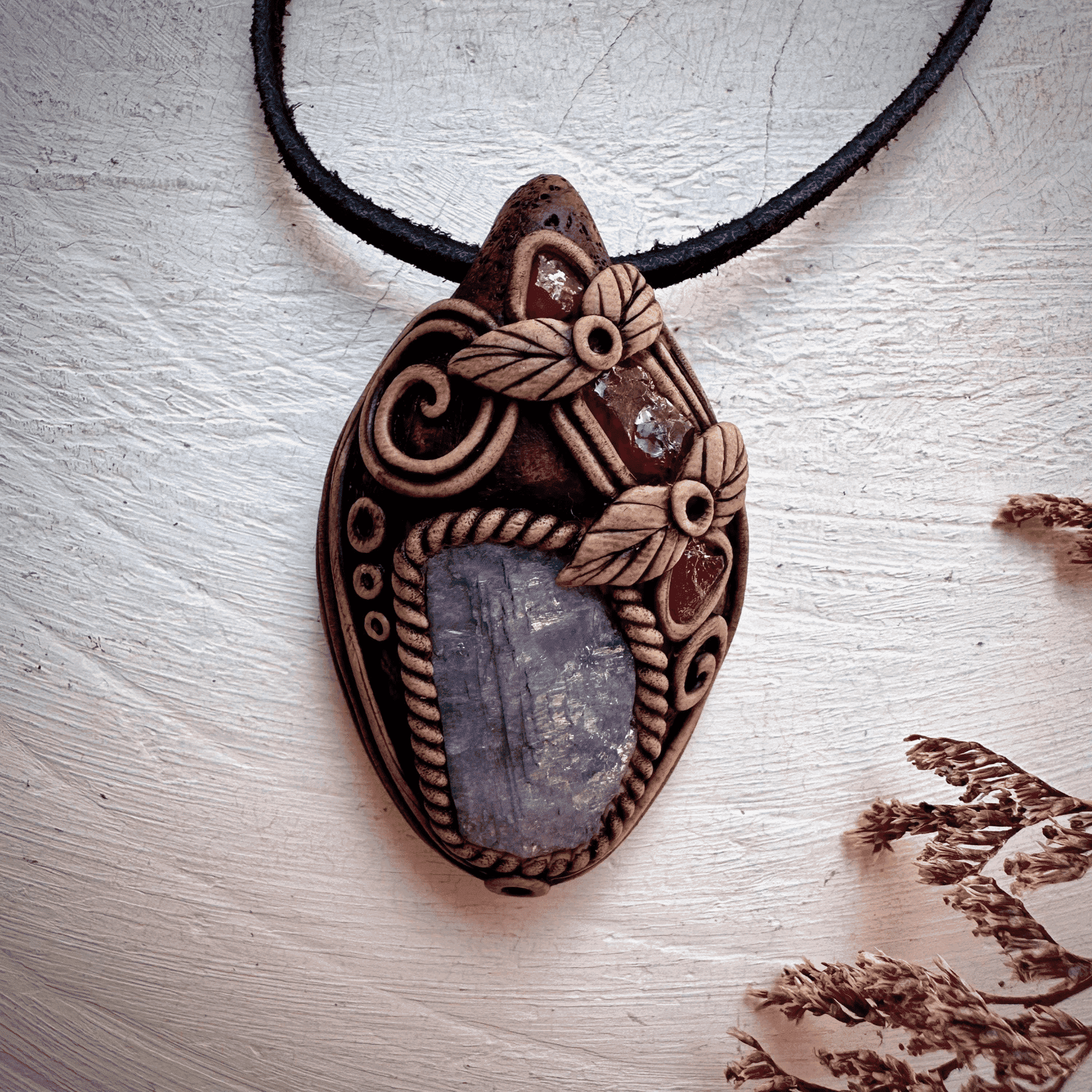 Tanzanite Rhodolite Garnet and Mozambique Ruby Pendant - FairyGardenGlow