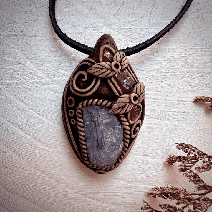 Tanzanite Rhodolite Garnet and Mozambique Ruby Pendant - FairyGardenGlow