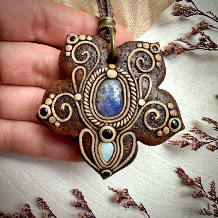 Tanzanite with Australian Opal and Blue Sapphire Necklace - FairyGardenGlow