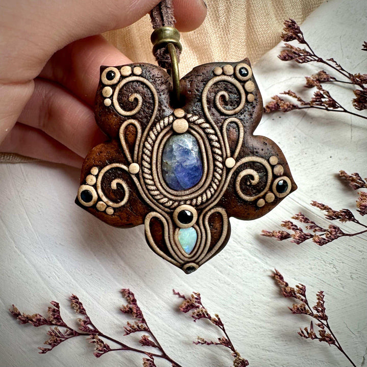 Tanzanite with Australian Opal and Blue Sapphire Necklace - FairyGardenGlow