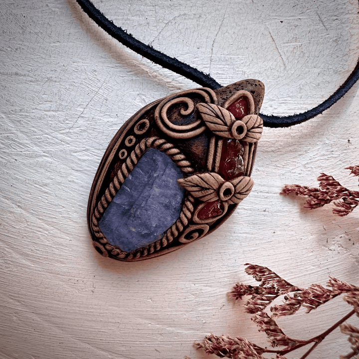 Tanzanite Rhodolite Garnet and Mozambique Ruby Pendant - FairyGardenGlow