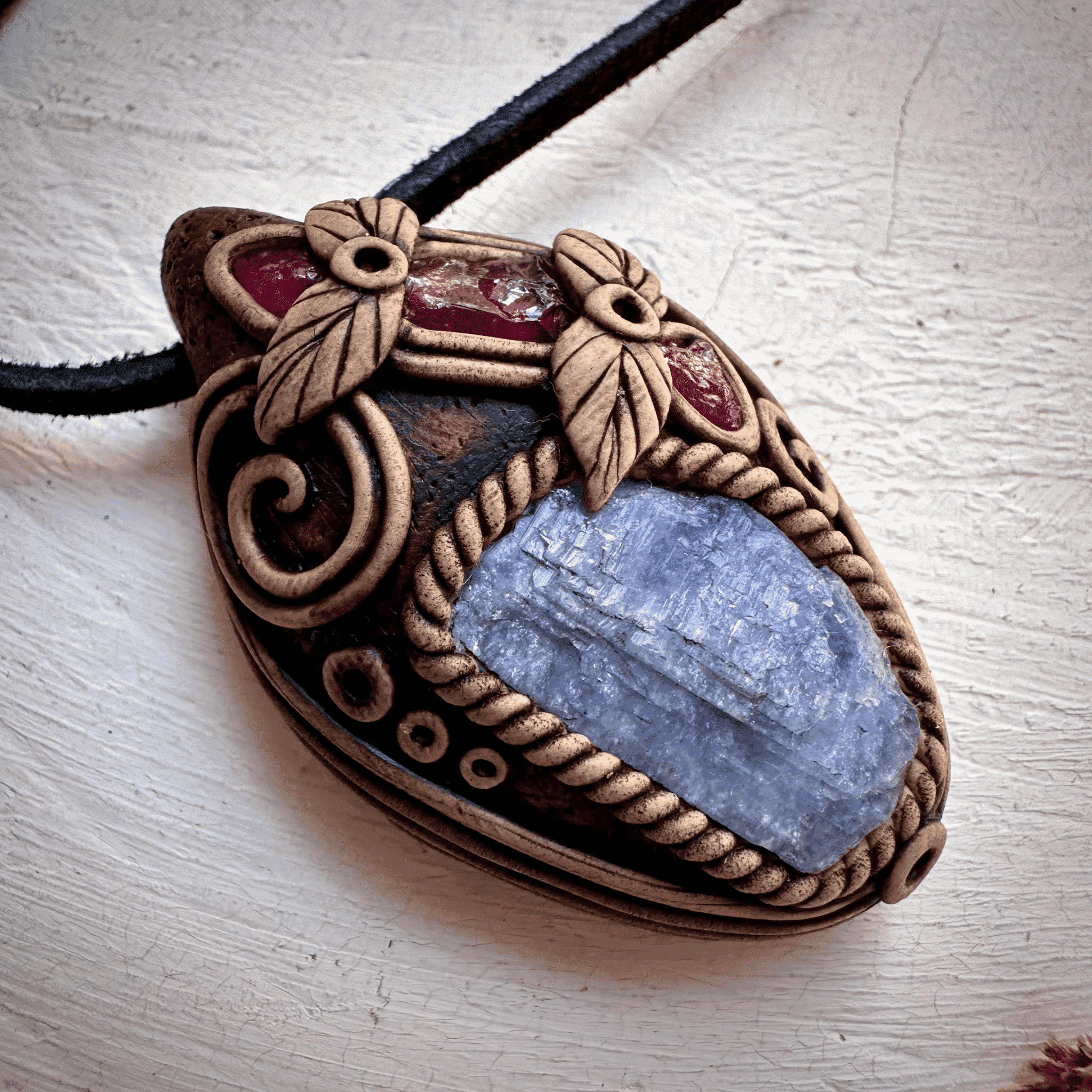 Tanzanite Rhodolite Garnet and Mozambique Ruby Pendant - FairyGardenGlow