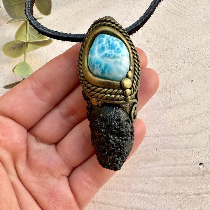 Handmade talisman necklace with black tektite