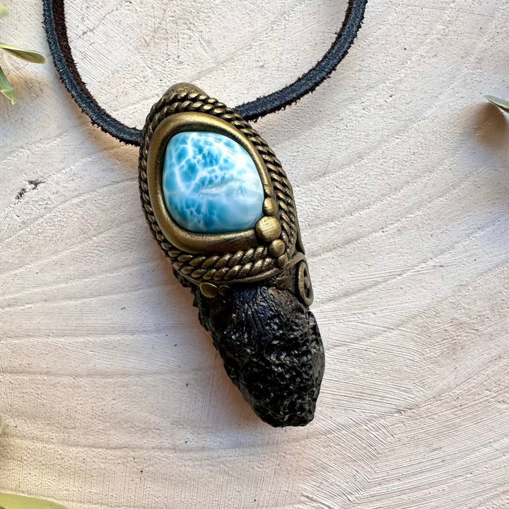 Spiritual jewelry combining tektite and larimar