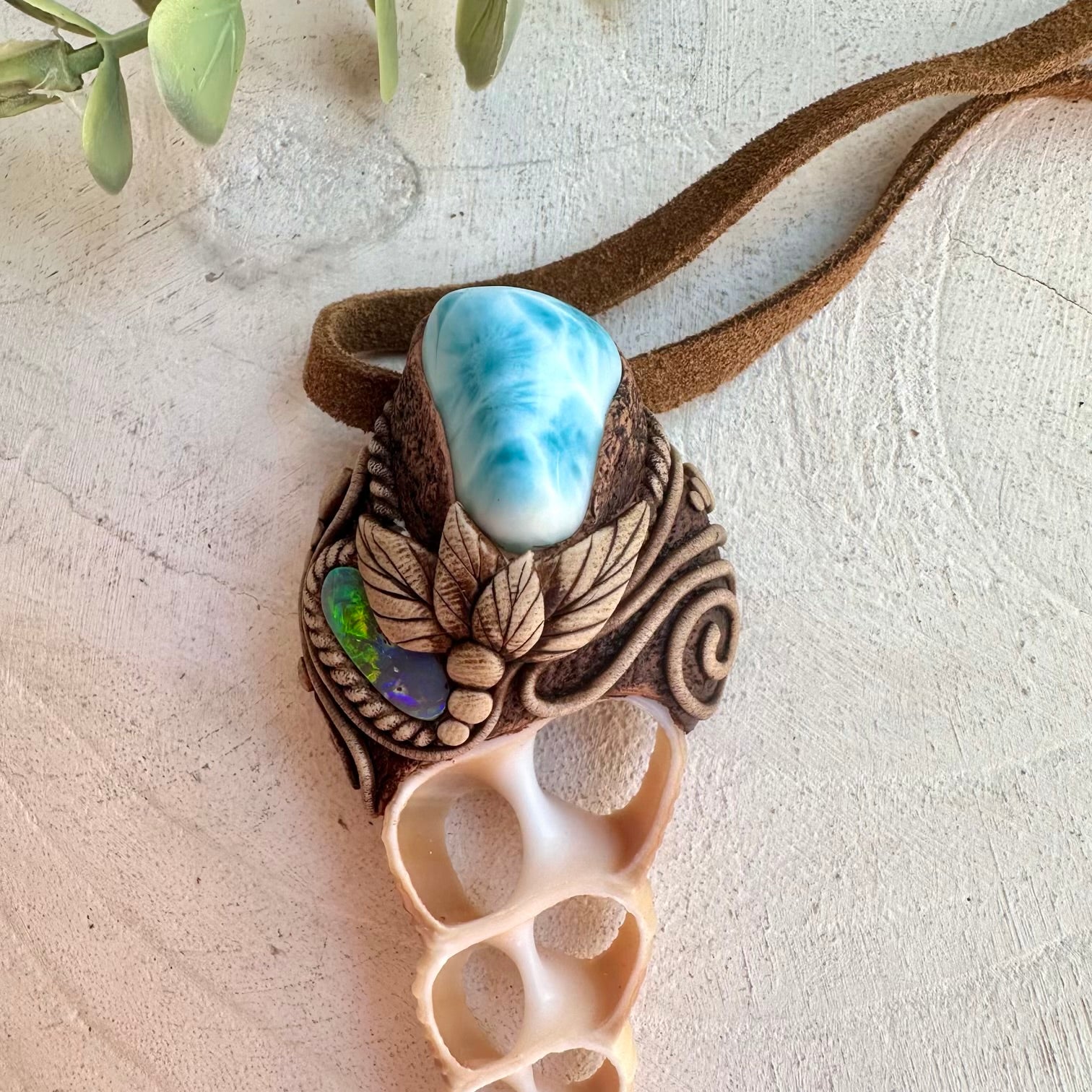 Handmade gemstone necklace with Larimar and Australian Gray Opal