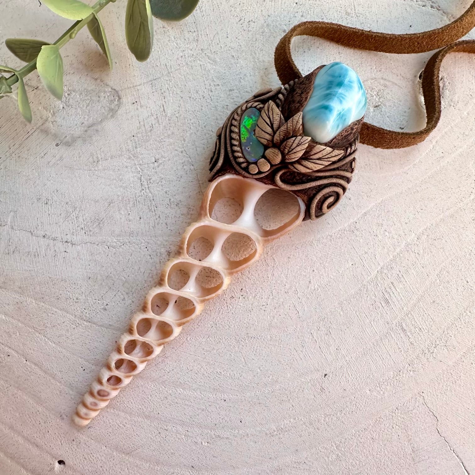 Healing crystal jewelry combining ocean gemstones and shell fossil