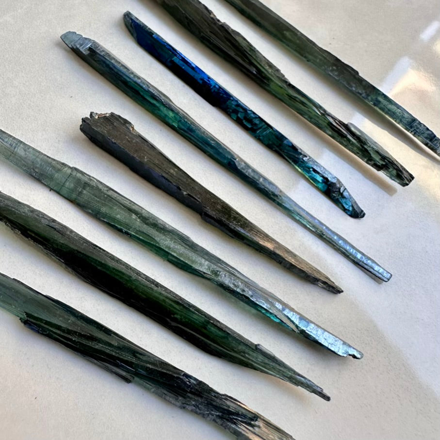 Thin Vivianite blade – natural green mineral crystal specimen