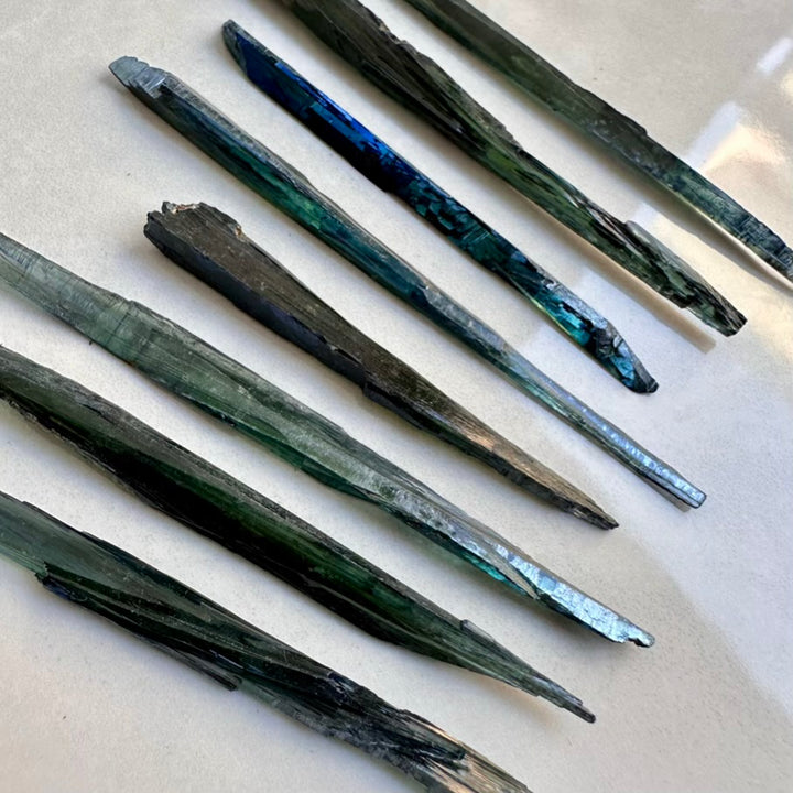 Thin Vivianite blade – natural green mineral crystal specimen