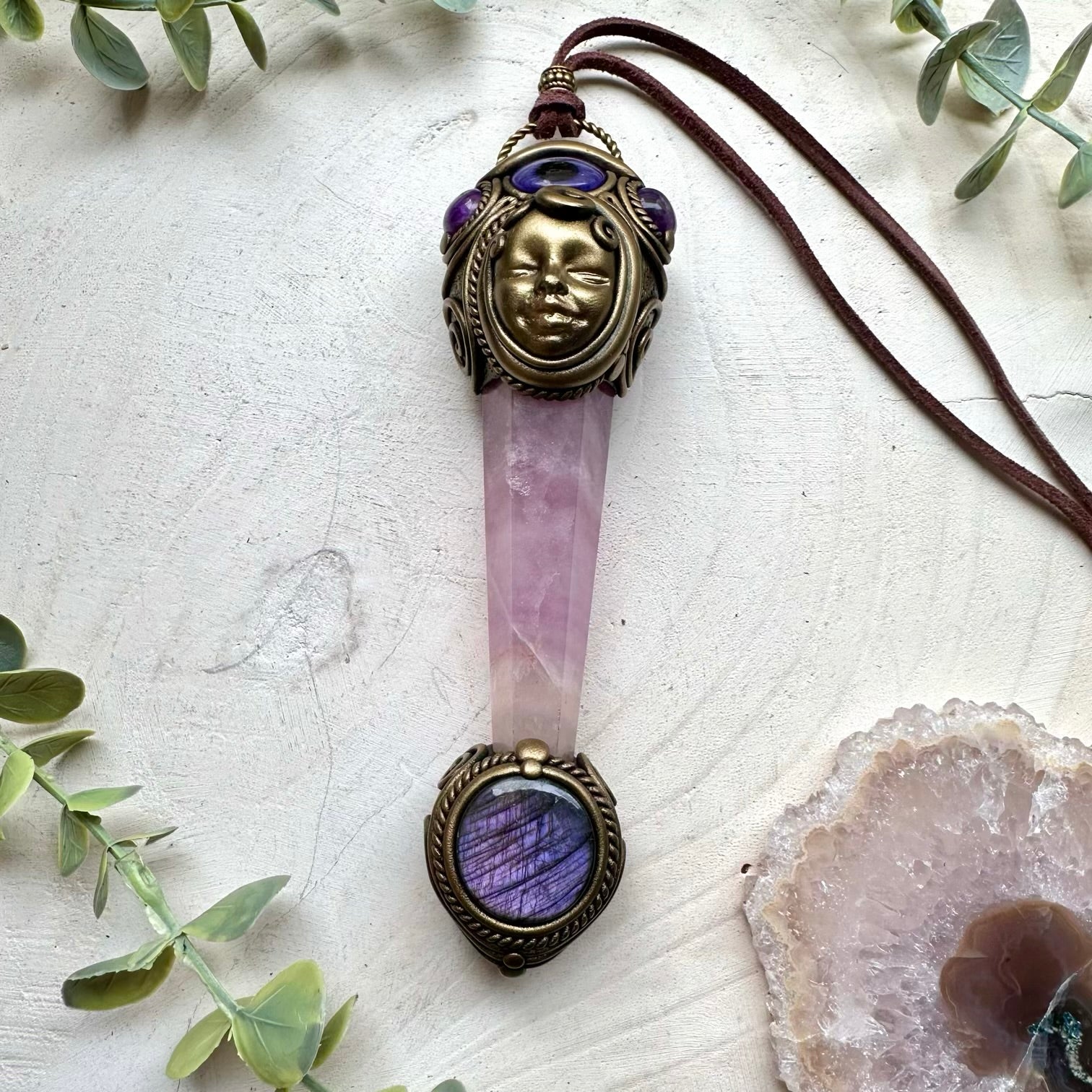 Third eye talisman pendant with purple labradorite and amethyst