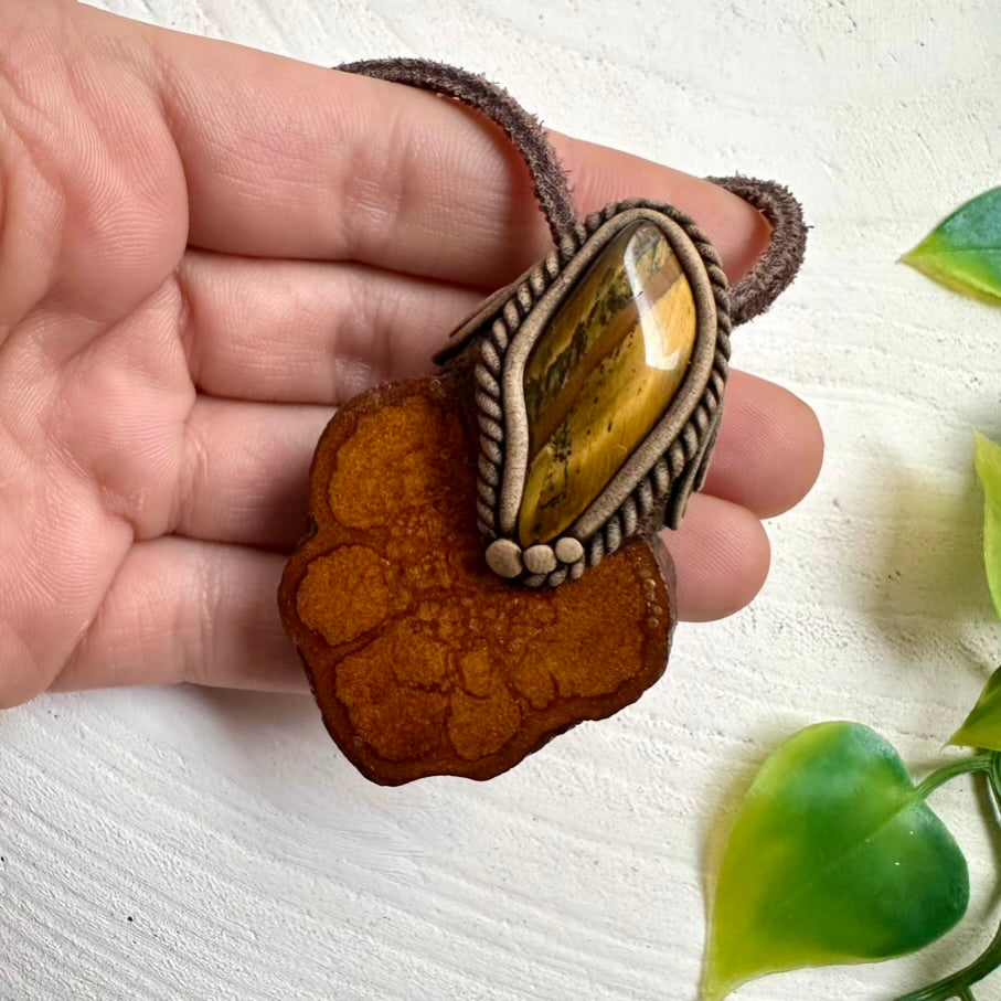 Handcrafted necklace with natural Tiger’s Eye stone and Ayahuasca Vine