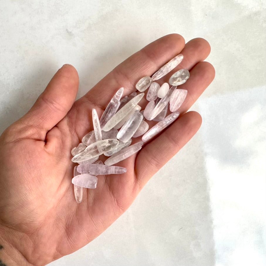 Kunzite Chips – Natural Translucent Polished Stones for Love, Calm & Jewelry Making (Small Crystal Lot) - FairyGardenGlow