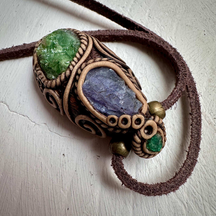 Tsavorite Tanzanite and Emerald Necklace - FairyGardenGlow